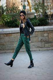Green Tartan Trousers Teamed With A Leather Jacket She Is Effortlessly Cool X Edgy Outfits Fashion Outfits For Teens