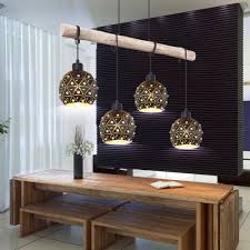 The bottom of the shade should be at eye level. Pendant Lamp Wood Dining Table Lamp Dining Room Lamps Hanging Vintage Hanging Lamp Wooden Beams Crystals Height Adjustable 4x E27 L 85 Cm Living Room Etc Shop Lamps Furniture Technology Household