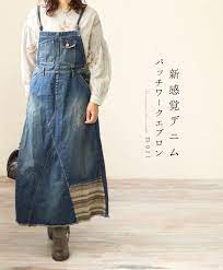 楽天市場 mori 新感覚デニムパッチワークエプロンワンピース 11 1新作 cawaii エプロンワンピース デニムエプロン ジーンズ リメイク