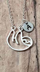 Sloth Initial Necklace Sloth Jewelry Rainforest Jewelry Etsy Sloth Jewelry Initial Necklace Stamped Initial Necklace