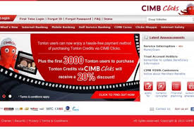 At bursa malaysia today, cimb's share price closed down two sen or 0.56% at rm3.52 for a market capitalisation of rm34.92 billion. Cimb Clicks Online