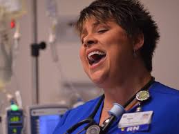 Nurse at Mary Black Hospital sings to patients