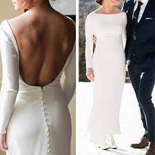 Though this satin dress is simple in its form, the lace bodice and long sleeves make it look more luxurious. Great Elegant Simple Satin Wedding Dresses Long Sleeves Sheath Bridal Gown Custom Made 2019 Shopping Guide