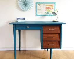 Vintage Desk Mid Century Modern Scandinavian Style Hand Painted Color Petrol Blue Model Lazare Furniture Design Modern Retro Desk Modern Furniture