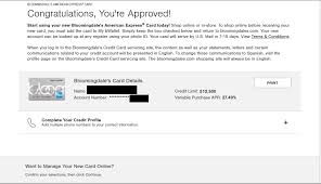 Bloomingdale's offer a number of credit cards which can be used to gain points and save money on purchases under the bloomingdale loyalist program. Bloomingdales Amex Approval 12 5k Sl Myfico Forums 5501138