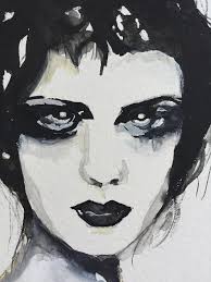 Black And White Watercolor Face Woman With Floral Dress Watercolor Painting Printable Etsy Black And White Portraits Portrait Painting Portrait