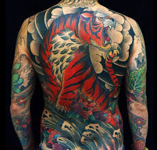 Tiger japan style tattoo background. Japanese Tiger Tattoo On Man Full Back