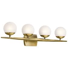 Compact fluorescent lights, or cfls, fit in standard halogen bulbs are expensive, wasteful and can actually be fire hazards because they produce so much heat. Kichler 45583nbr Jasper Modern Natural Brass Halogen 4 Light Bathroom Lighting Sconce Kic 45583nbr