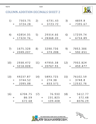 adding decimals worksheet 5th grade