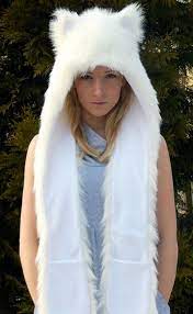 Faux Fur Wolf Hat Hood With Ears Animal Spirit Warrior Black Sorcery Shewolf Shaman Talisman Animal Power Furry Clothes Hooded Scarf Pattern Cute Outfits