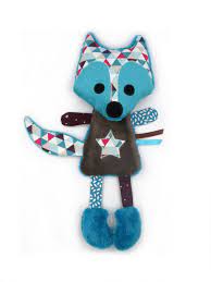 doudou renard bleu marron prune doudou tissu pour bebe deco coeur