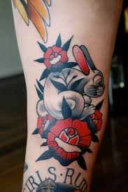 Red And Black American Traditional Tattoo 26 Rabbit Tattoos Traditional Tattoo Red Flower Tattoos Rabbit Tattoos