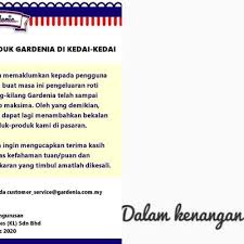 Syarikat pengeluar roti di malaysia, gardenia bakeries (kl) sdn bhd (gardenia) akan terus menghasil dan menghantar roti serta produk lain selama tujuh hari seminggu termasuk sepanjang perintah kawalan pergerakan (pkp) yang sedang dijalankan. Pengeluaran Roti Gardenia Di Tahap Maksima Ini Reaksi Netizen