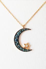 Celestial Crescent Moon Star Diamond Necklace Blue Diamond Moon Necklace Crescent Moon Necklace Diamond Star Necklace Diamond Moon Necklace Moon Necklace