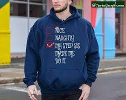 Nice Naughty My Step Sis Made Me Do It Christmas Santa Hat Unisex Shirt for  Sale | 7PrintPurple