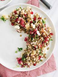 Lentil Barley Salad With Pomegranate And Feta Recipe Barley Salad Barley Recipe Quick Vegetarian Dinner