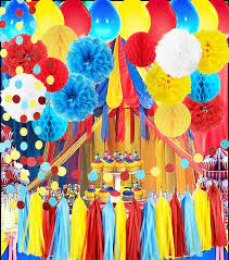 Here you will find an immense amount of circus themed ideas to make your event a success. Buy Circus Party Supplies Carnival Party Supplies Curious George Birthday Carnival Birthday Party Ideas Circus First Birthday Party Turquoise Red Yellow Ballons Greatest Showman Party Decorations Online At Low Prices In India Amazon In