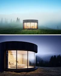 Anyone interested in cabins, tiny homes, weekend places, hunting lodges could be interested in this. Lumicene Has Created A Tiny Prefab Cabin With A Retractable Curved Window