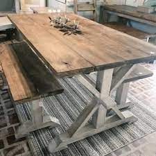 Rustic Pedestal Farmhouse Table With Benches Carbon Gray With Pure White Base Dining Set And Kitchen Table With Breadboards Farmhouse Table With Bench Rustic Farmhouse Table Farmhouse Kitchen Tables