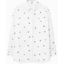 Mango Embroidered Stars Shirt Long Sleeve Cotton Tops White Long Sleeve Shirt Star Shirt