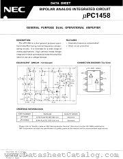 UPC1458 Datasheet pdf - GENERAL PURPOSE DUAL OPERATIONAL AMPLIFIER - NEC