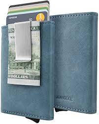 4.6 out of 5 stars. Amazon Com Lungear Credit Card Holder Slim Metal Wallet With Money Clip Rfid Front Pocket Card Protector Automatic Pop Up Design Up To Hold 6 Cards Airy Blue Clothing Shoes Jewelry