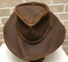 Minnetonka Outback Genuine Leather Hat Men S Large Made In Usa Distressed Brown Ebay Hats For Men Leather Hats Genuine Leather