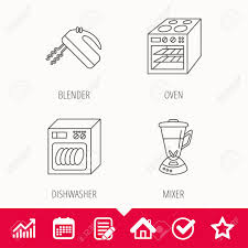 dishwasher oven and mixer icons blender linear sign edit document