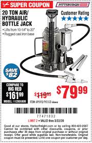 Conditions for using the harbor freight engine hoist coupon. Pittsburgh Automotive 20 Ton Air Hydraulic Bottle Jack For 79 99 Bottle Jacks Harbor Freight Tools Hydraulic