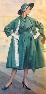 Christian Dior 1952 Green Silk Coat Jacket And Dress With Floral Silk Lining Elle Les Collections Printemps 195 Vintage Couture Vintage Fashion Vintage Dior