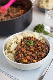 Vegetarian Savoury Mince A Proper British Dinner Made With Homemade Veggie Mince And Served With Creamy Vegetarian Recipes Savoury Mince Vegetarian Cooking
