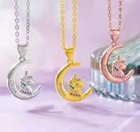 Custom Name Unicorn Crescent Moon Necklace | Personalized ...