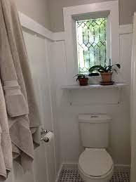 Casement Window Above The Toilet In The Bathroom I Added The Faux Leading And The Marble Shelf Small Bathroom Window Small Toilet Room Bathroom Remodel Cost