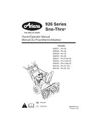 Ariens Sno Thro 926 Series Specifications Manualzz Com