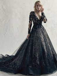 Black Wedding Dresses Lace Princess Silhouette Long Sleeves Natural Waist Lace Court Train Bridal Gown In 2021 Black Lace Wedding Dress Black Wedding Dresses Black Ball Gown