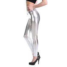 15% coupon applied at checkout. Damenmode Leggings Hose Wet Look Leder Kunstleder Matt Glanzend Gold Silber Streifen Boscoincitta