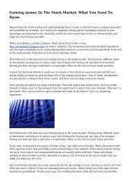 Maybe you would like to learn more about one of these? Earning Money In The Stock Market What You Need To Know