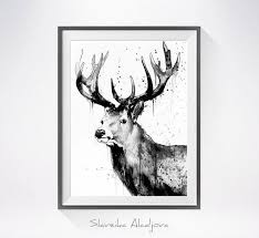 Black And White Deer Picture Black And White Deer Watercolor Painting Print By Slaveika Etsy Zebra Art Animal Paintings Deer Art
