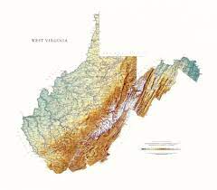 West Virginia Elevation Map West Virginia | Elevation Tints Map | Wall Maps