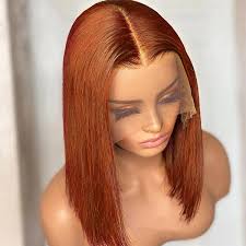 QVR Ginger Short Bob Wigs 4x4 13x4 Straight Human Hair Wig 180% Lace Front  Orange Wigs