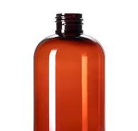 8 oz amber PET plastic squat boston round bottle
