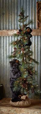 Little Black Bears In A Pine Tree Woodland Christmas Christmas Lodge Christmas Decorations Rustic Tree Rustic Christmas Tree