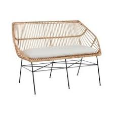 Banc 2 Places Ethnique Avec Coussin En Rotin Naturel 130x62x89cm Canape Rotin Mobilier De Salon Salon Rotin