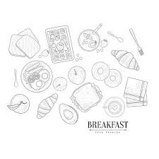 Collection by natalka dmitrova iilustration. Breakfast Food Isolated Drawings Set Hand Drawn Realistic Sketch Vector Images