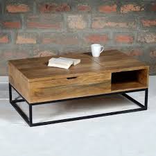 Wooden Coffee Table Mango Wood Storage Black Iron Frame Living Room Furniture Coffee Table Coffee Table With Storage Modern Industrial Coffee Table