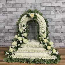 Large Gates Of Heaven Funeral Tribute Flowers In White And Green With Added Steps Xl Funeral Floral Arrangements Funeral Flowers Flower Arrangement Designs