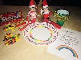 Elf On The Shelf Ideas Rainbow Magic Just Add Hot Water In The Center Of The Plate And Watch It Swirl Jingle A Elf On The Shelf Elf On The Shelf Skittles