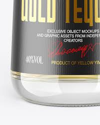 Download Gold Tequila Bottle With Wooden Cap Mockup In Bottle Mockups On Yellow Images Object Mockups