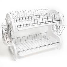 30 l x 18 w undermount kitchen sink with grid set and drain assembly this single bowl sink is by elevating the plates, it allows for more air to move around and dry them while it also reduces the space abaft stainless steel over sink drying rack dish drainer rack&kitchen organizer (double. Home Basics White 2 Tier Kitchen Sink Dish Drainer Set 641427485690 Ebay