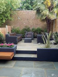 Modern Garden Design London Natural Sandstone Paving Patio Design Hardwood Floating Bench Grey Block Re Garden Design London Modern Garden Design Modern Garden